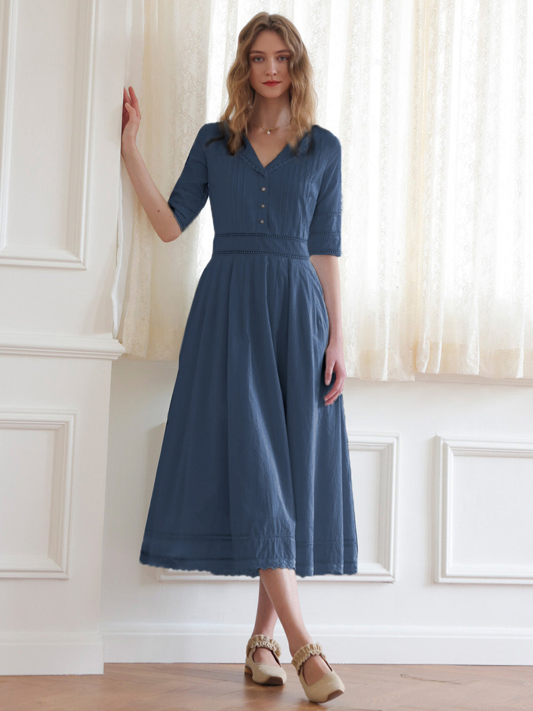100% Cotton Demin Blue Midi Dress