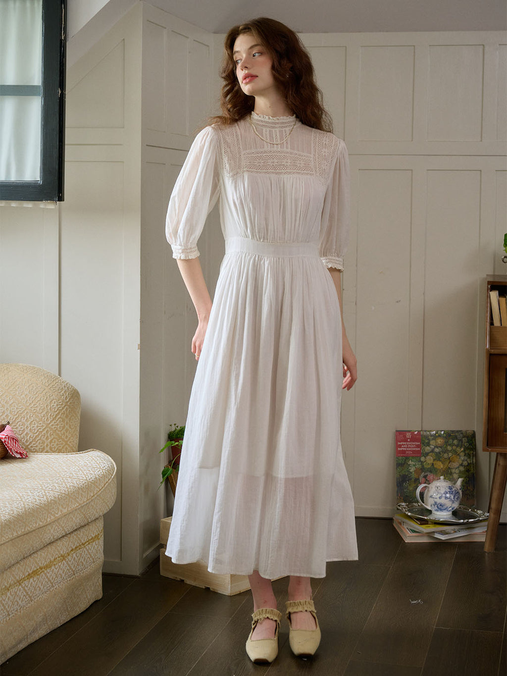 Lace Panel White Dress