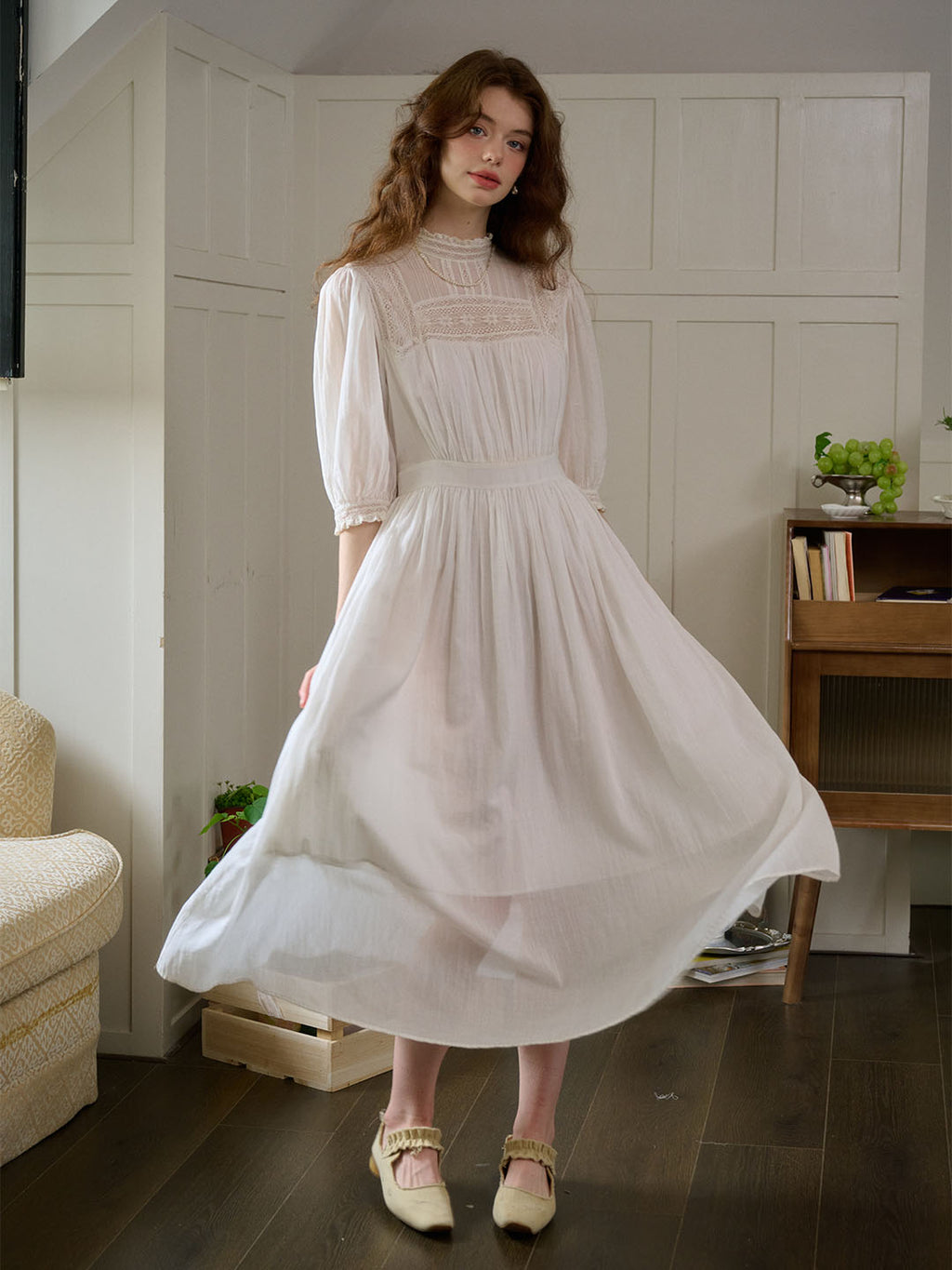 Lace Panel White Dress