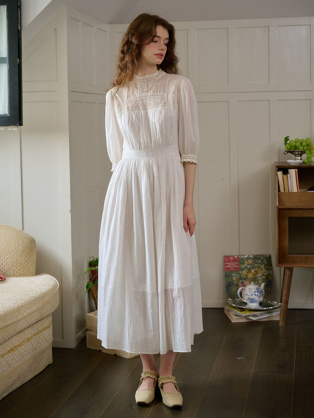 Lace Panel White Dress