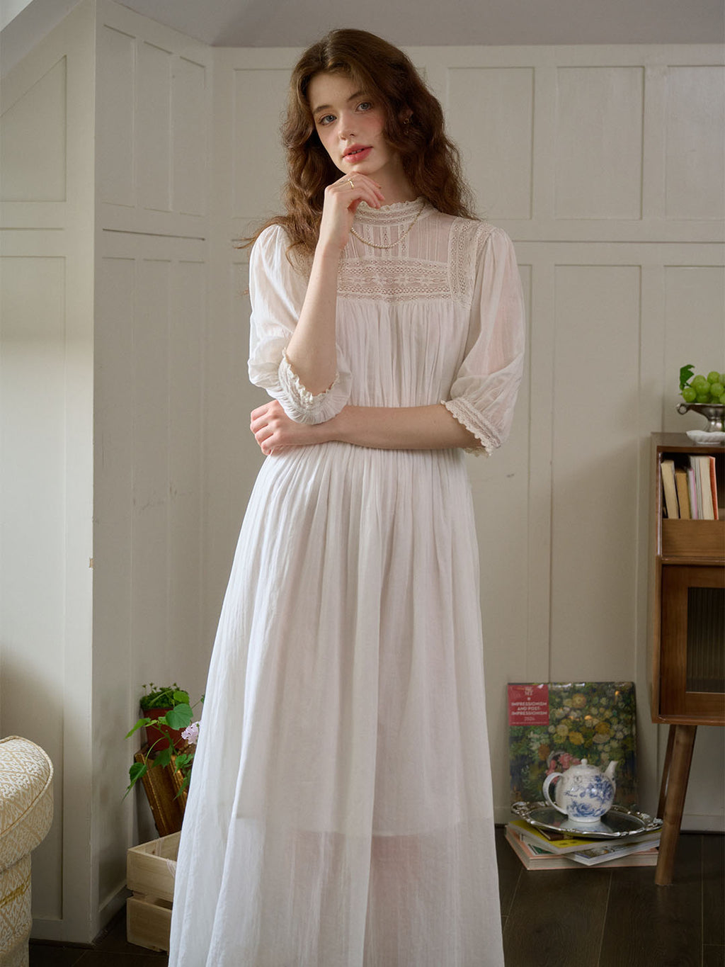 Lace Panel White Dress