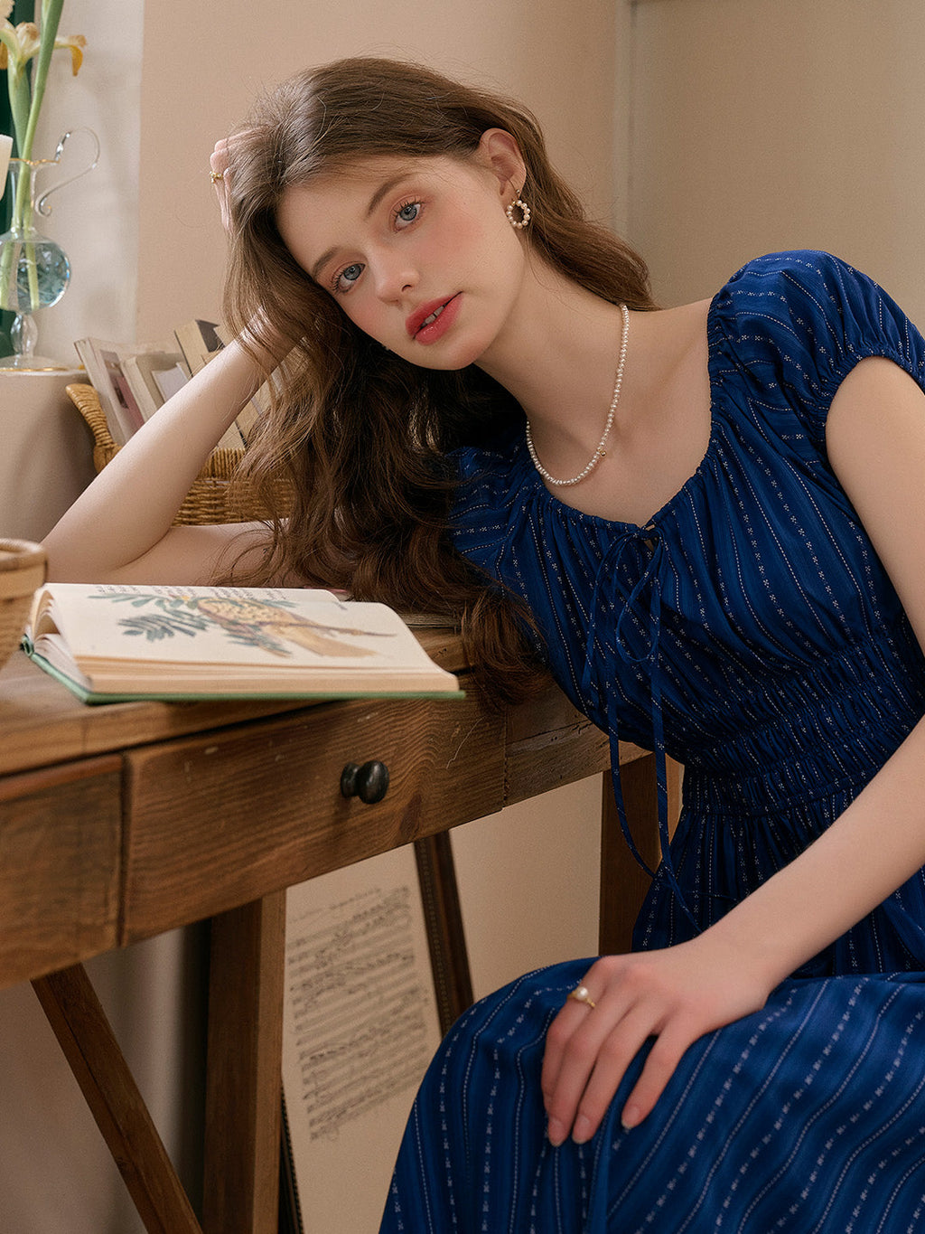 Sapphire Round Neck Waist Cotton Dress