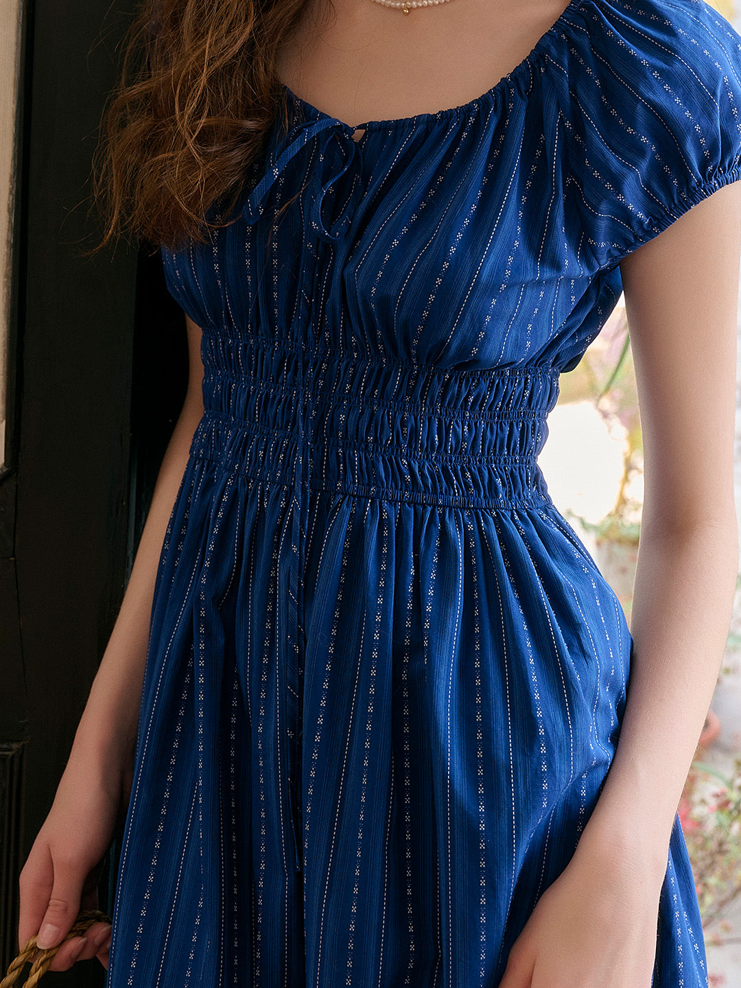 Sapphire Round Neck Waist Cotton Dress