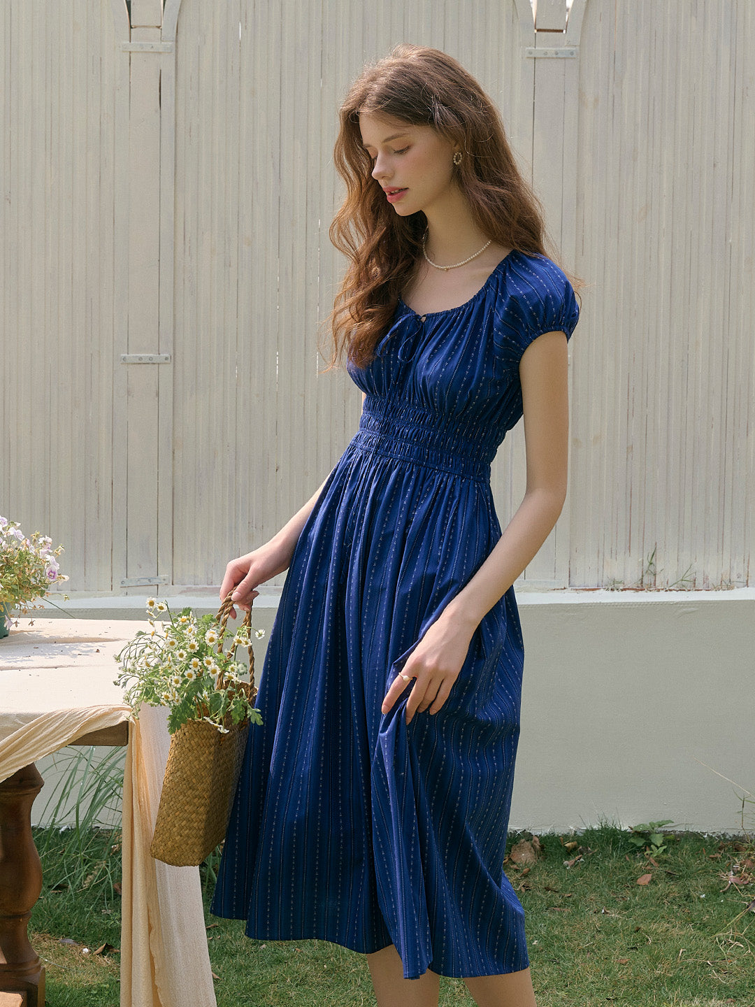 Sapphire Round Neck Waist Cotton Dress