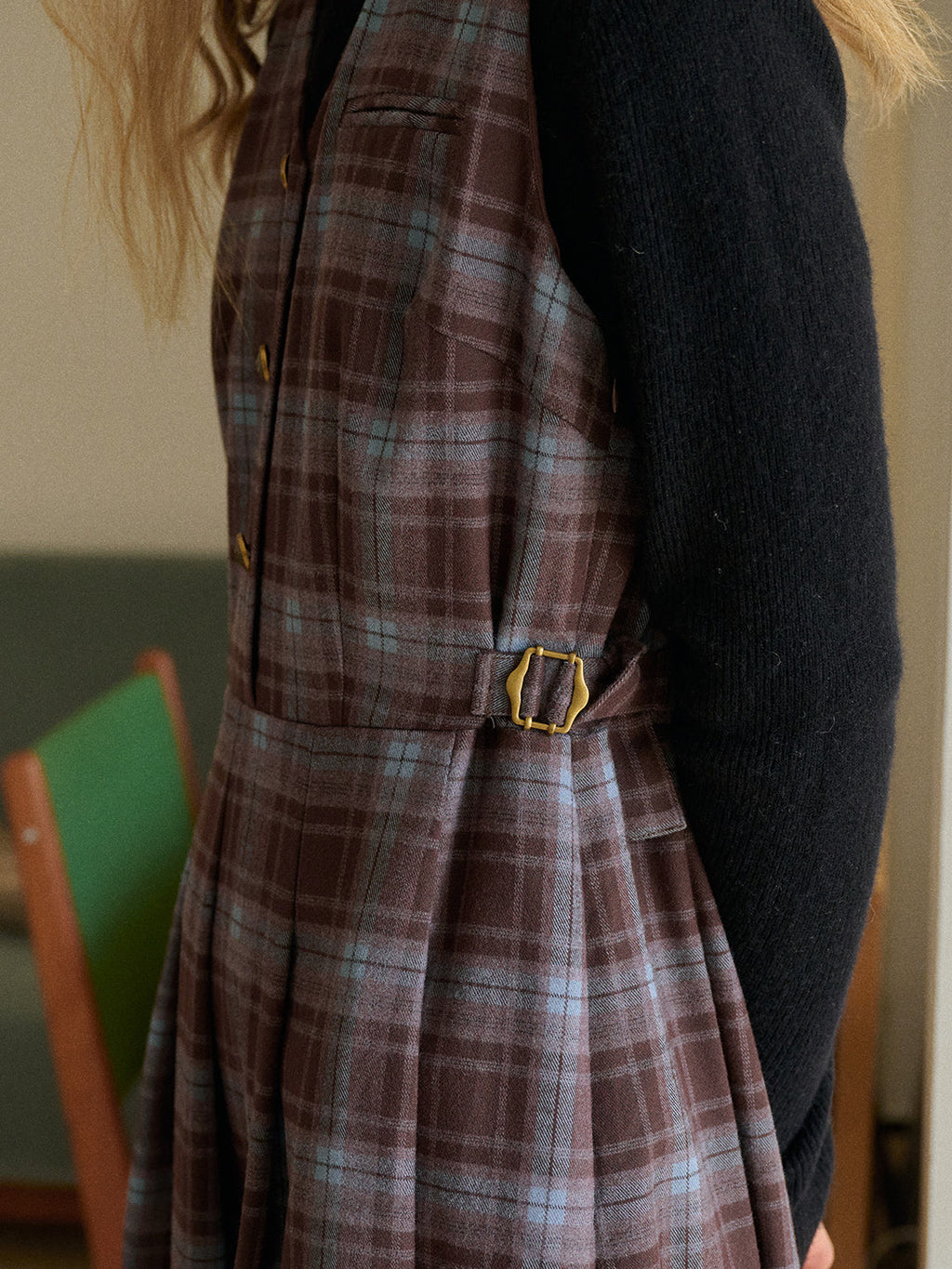 V-Neck Plaid Dress