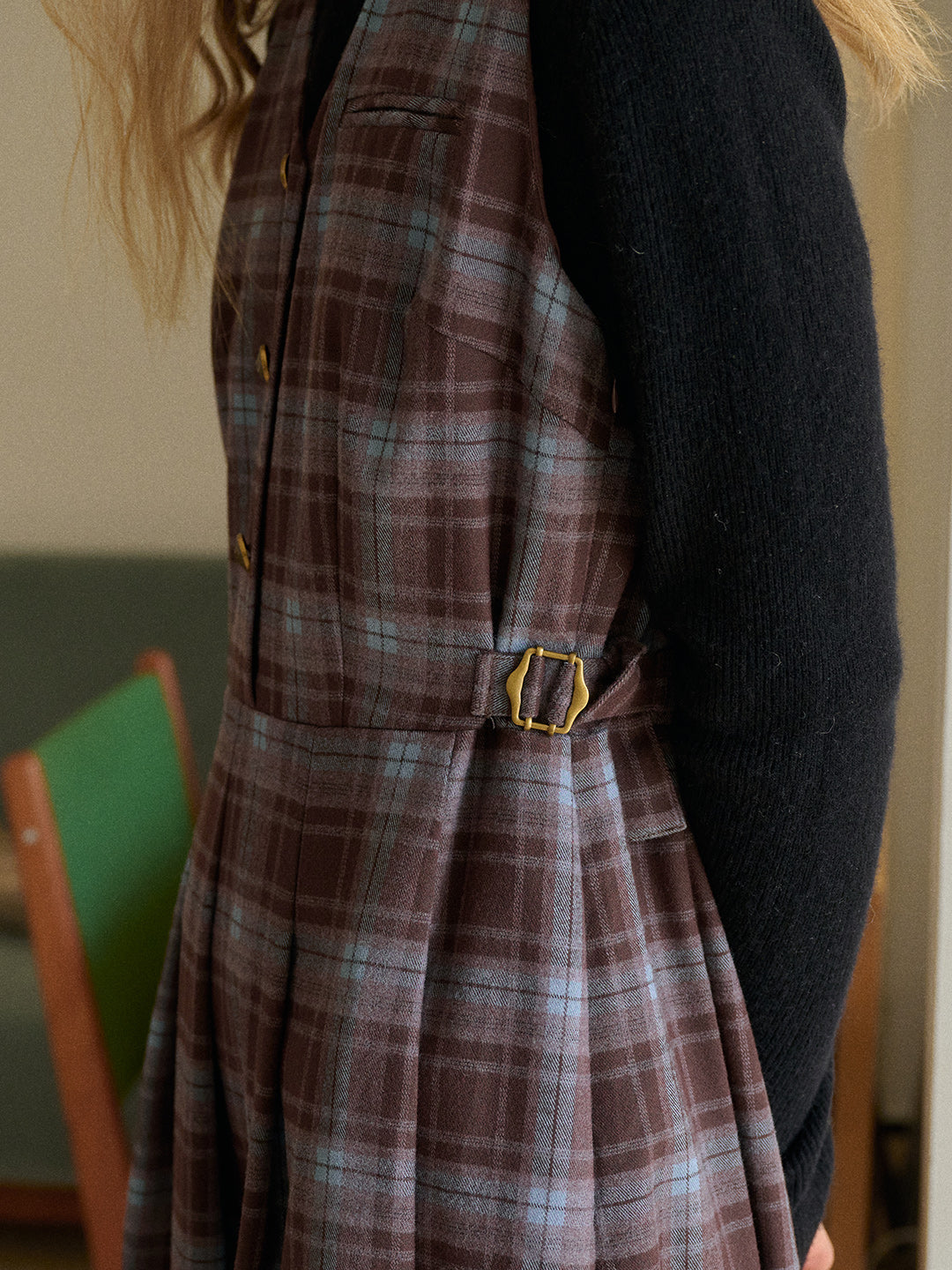 V-Neck Plaid Dress
