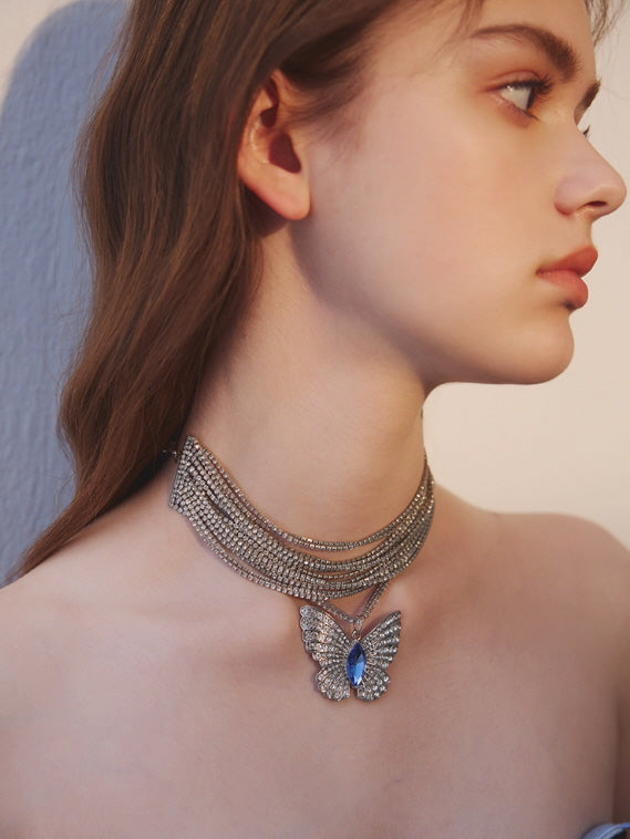Blue Butterfly Crystal Choker