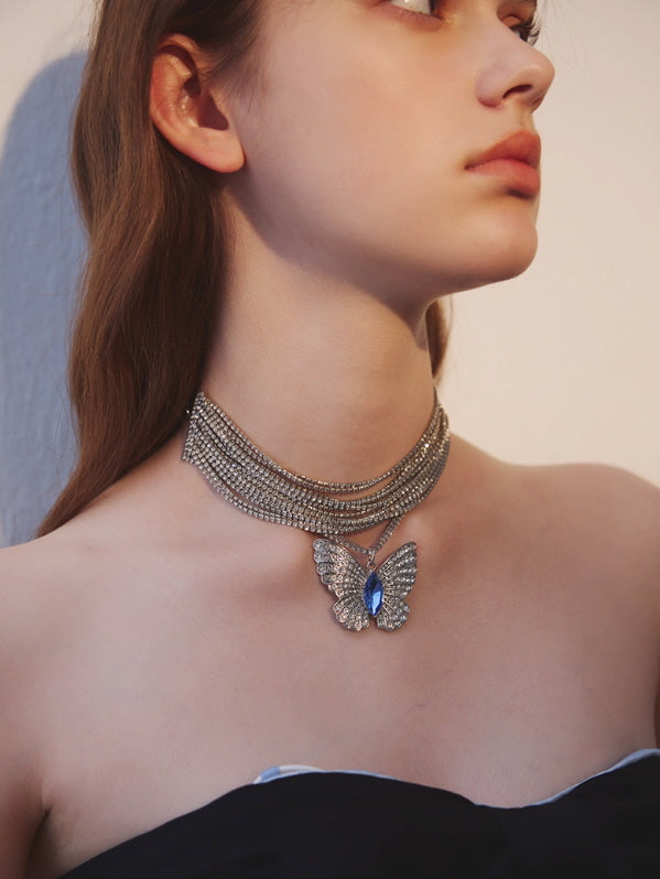 Blue Butterfly Crystal Choker
