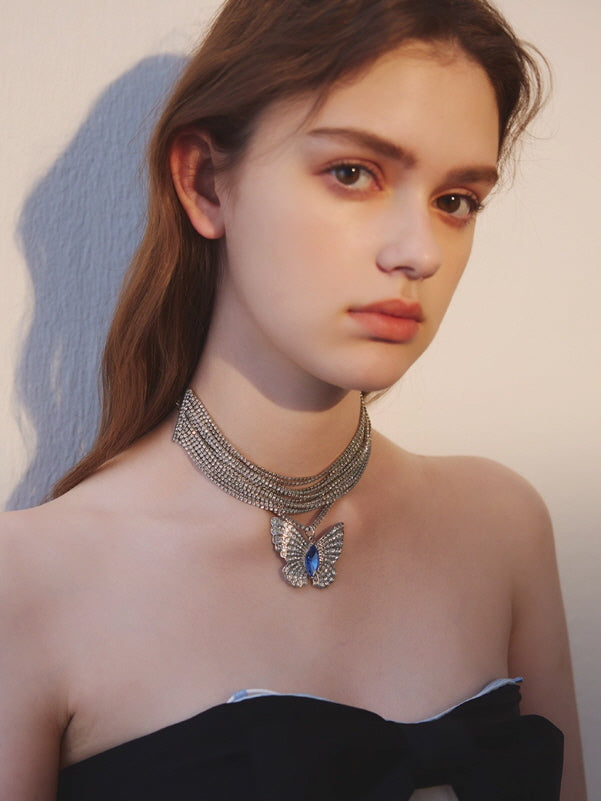 Blue Butterfly Crystal Choker