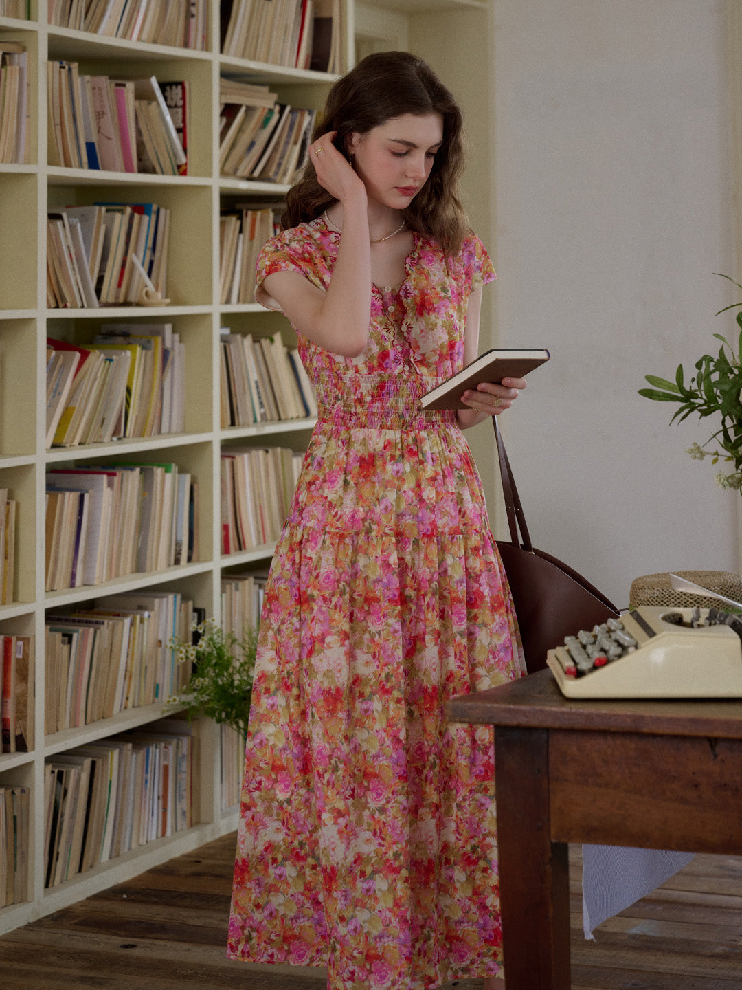 Wavy Neck Floral 100% Cotton Dress