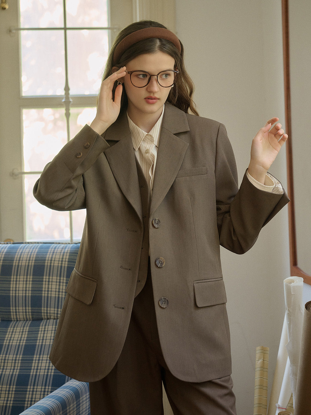 Classic Notched Lapel Pocket Back Slit Blazer